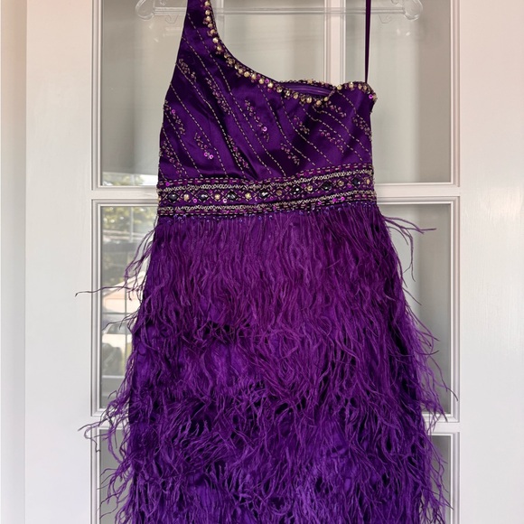 Purple Feather Prom Dress - Picture 3 of 4
